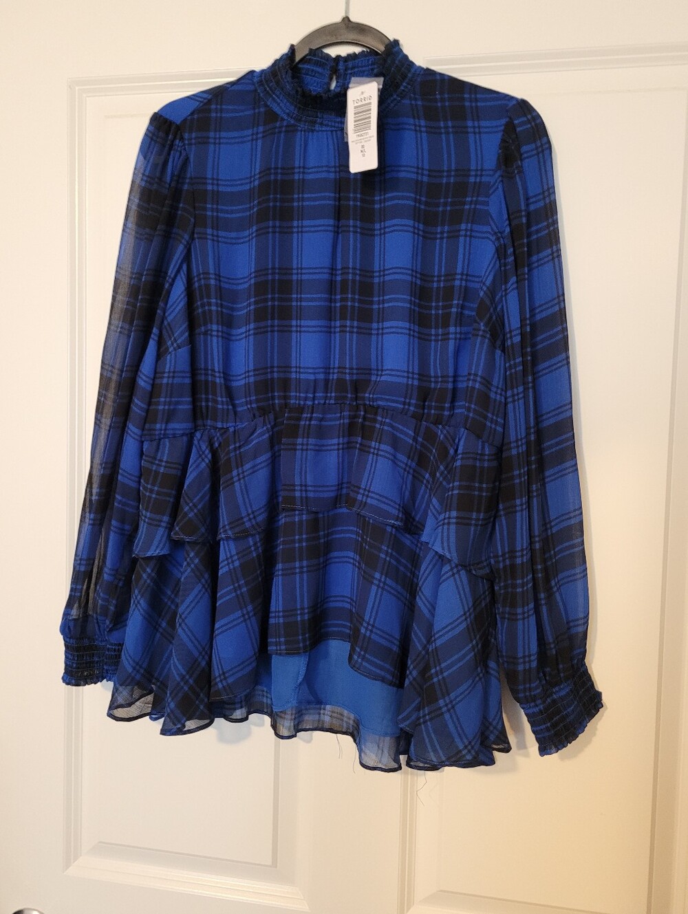 torrid Blue and Black Plaid Rufffled Top Blouse.   M/L  NWT! - Picture 5 of 12